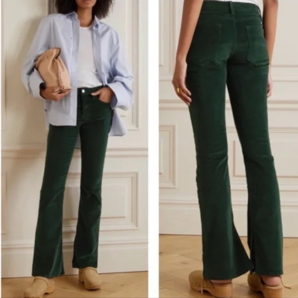FRAME Le Mini Boot Corduroy Green High Waisted Pants Trousers Jeans